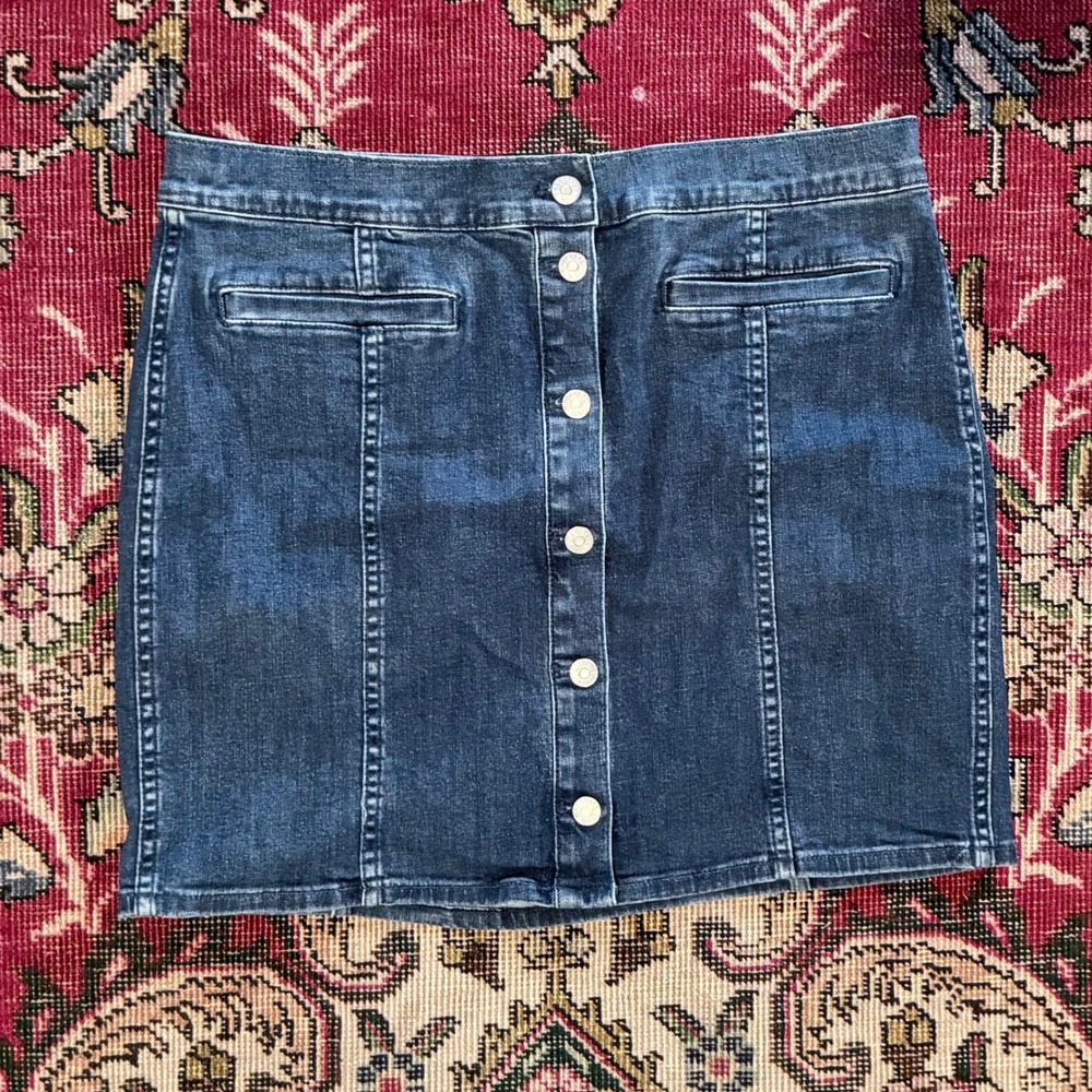 Madewell 31 Straight Dark Blue Stretch Denim‎ Button Front Skirt MINT CONDITION